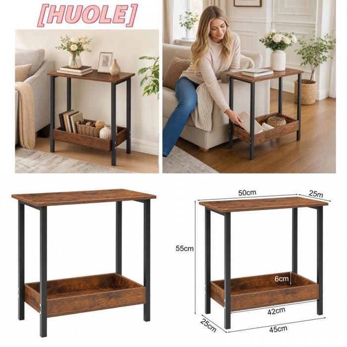 Table basse avec rangement table dappoint table de salon adaptée à de nombreux contextes HUOLE 50 × 25 × 55 cm.