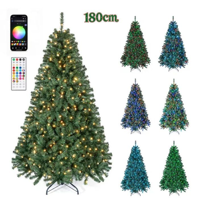 Sapin de Noël Artificiel 180 cm COSTWAY-300 Lumineux RGB-Contrôle par Télécommande&APP-Base en Métal-Matériel PV-Décoration Noël Sapin de Noël Artificiel 180 cm COSTWAY-300 Lumineux RGB-Contrôle par Télécommande&APP-Base en Métal-Matériel PV-Décoration Noël