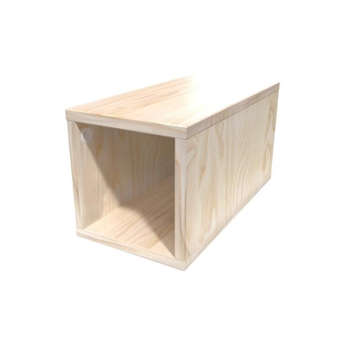 cube de rangement bois largeur 25 cm - couleur - vernis naturel, dimensions - 25x50