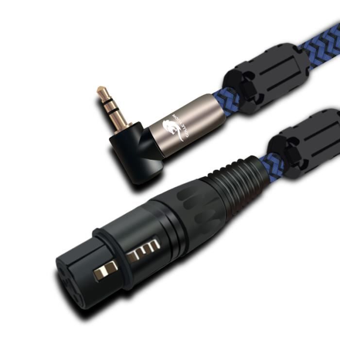 PNGKNYOCN Câble Microphone 1/4 Vers XLR Angle Droit 90° Stéréo 2M - TRS 6,35mm Mâle Vers XLR Femelle
