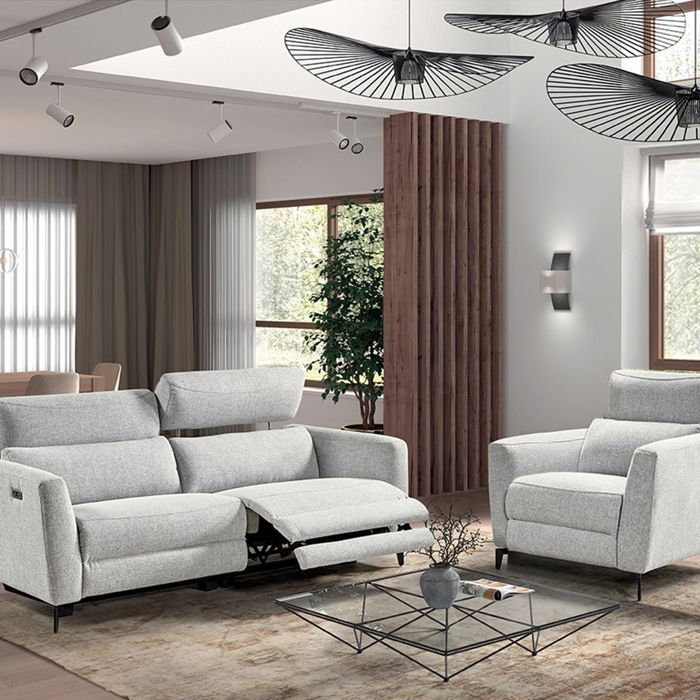 MUMBAI - Ensemble Canapé Relax 3 Places et 1 Fauteuil Electriques Gris Clair