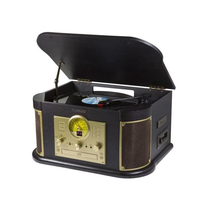 Platine disque vinyle Retro Vintage avec encodeur MP3, Lecteur CD, cassettes port USB, lecteur carte SD, radio FM, Bluetooth 2.0