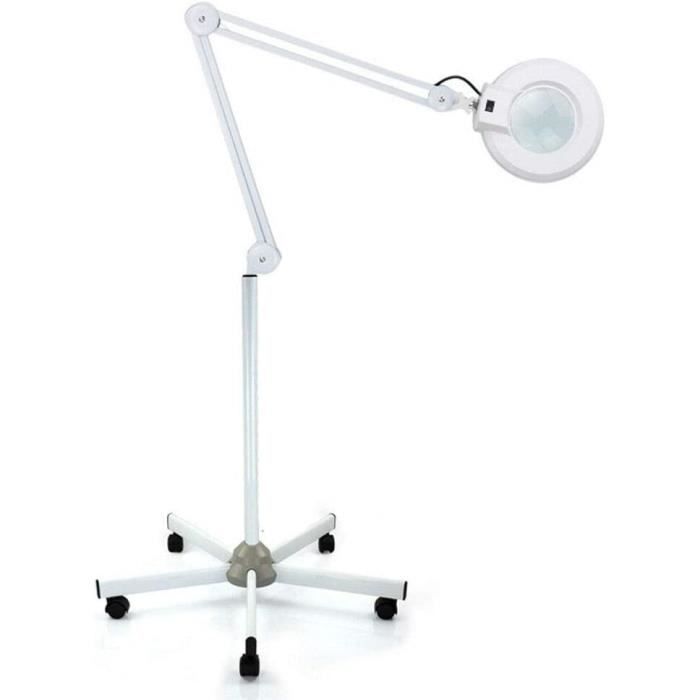 MINRS Lampe Loupe LED 5 Dioptries – 125 Mm, Bras Flexible, Trépied Roulant 5 Roues – Pour Ongles, Lecture, Soudure – 24W 2400lm