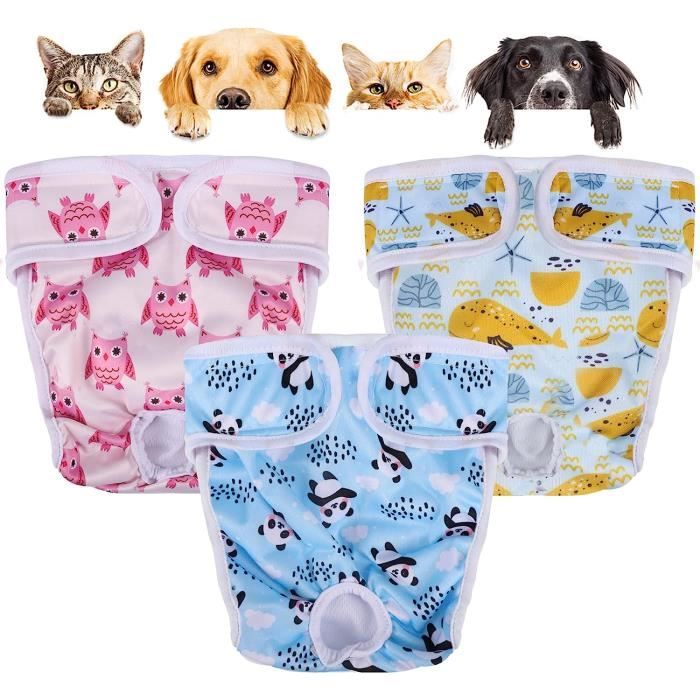 3Pcs Couche pour Chien Lavable,Couches Réutilisable Chien Incontinent Culotte pour Chien Femelle en Chaleur(XS)
