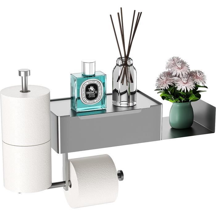 Porte Rouleau Papier Toilette Avec étagère Et Boîte à Lingettes - Design Sans Perçage, Acier Inoxydable