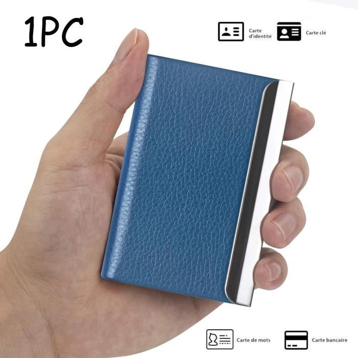 Porte-cartes de visite Cuir Bleu Fermeture magnétique