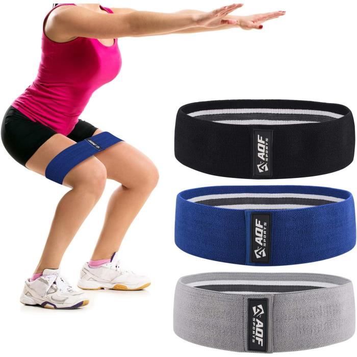 Lot de 3 Bande élastique Fitness en Tissu, Bande de Résistance avec Sac de Rangement, Elastique Musculation 3 Niveaux de Force, ,112 - Sport