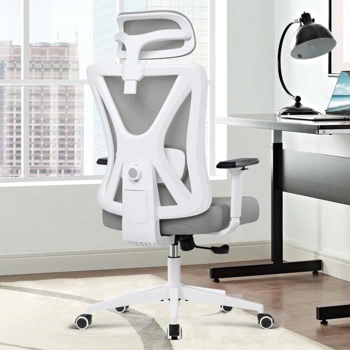 Chaise De Bureau Ergonomique Yaheetech Gris Clair - Haut Dossier Maille