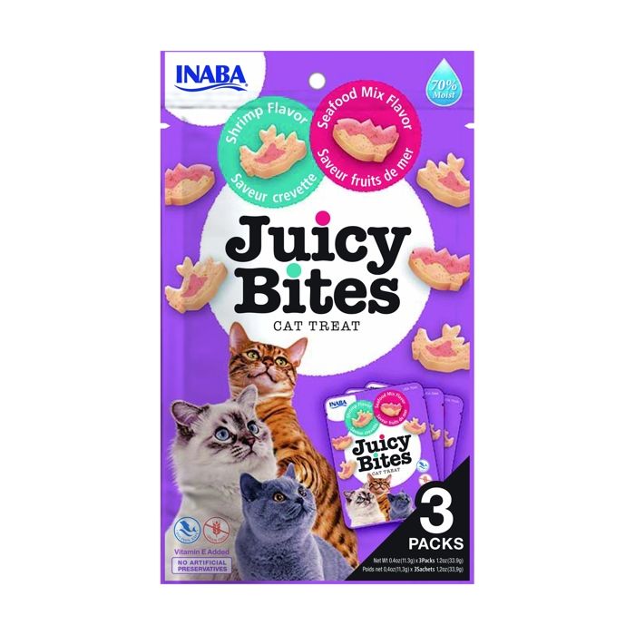 Inaba Juicy Bites of shrimp and seafood for cats 3 packets of 11.3g (Fish - Tuna - Seafood)