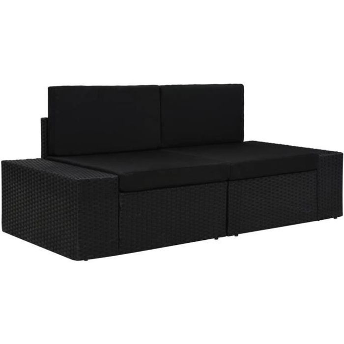 Canapé De Jardin 2 Places En Résine Tressée Noir - Sans Coussins, Design Modulaire, Résistant Aux Intempéries - 5
