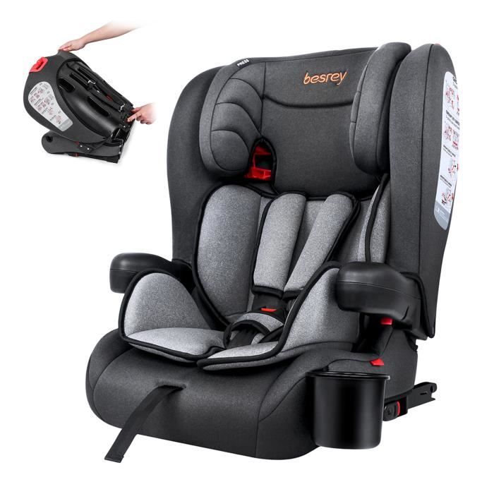 Besrey Siège Auto ISOFI Group 1/2/3 Appui-tête latéral épaissie de 9 mois à  12 ans(0-36kg)Gris - Achat / Vente siège auto BESREY Siège Auto Isofix  Group 1/2/3 - Cdiscount