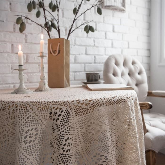 36 in Square Nappe brodée avec dentelle 91 x 91 cm