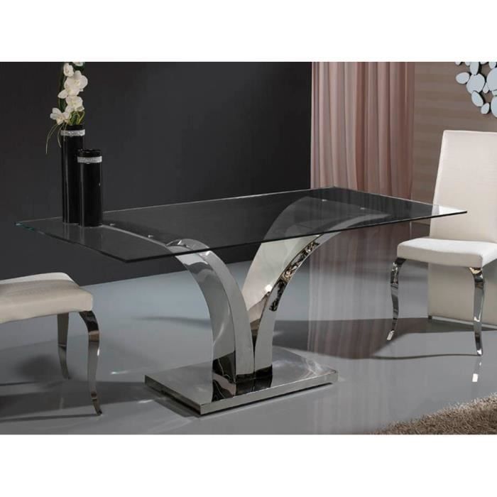 Table Design De Salle A Manger Rectangulaire En Verre Et Acier 200