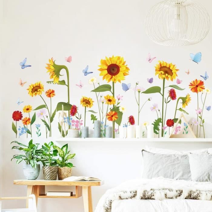 Sticker Mural Tournesol Décoration Pour Chambre Stickers Muraux Floraux