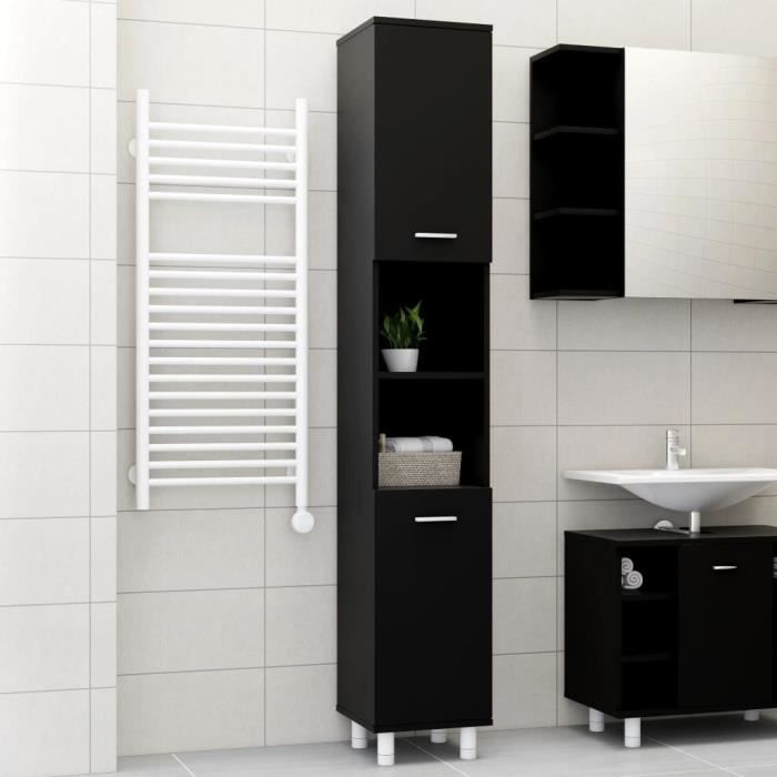 Armoire de salle de bain Noir 30x30x179 cm Aggloméré Colonne