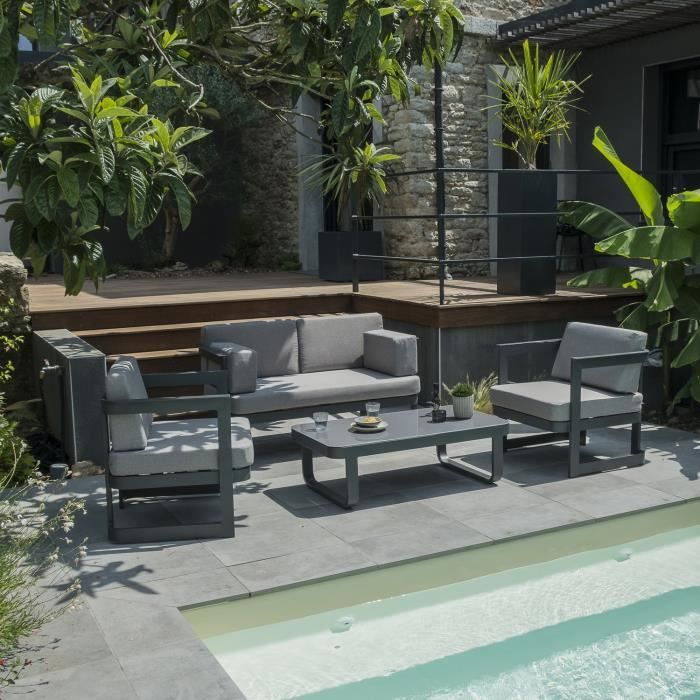 Salon Bas Calao En Aluminium Et Coussins Gris Achat Vente