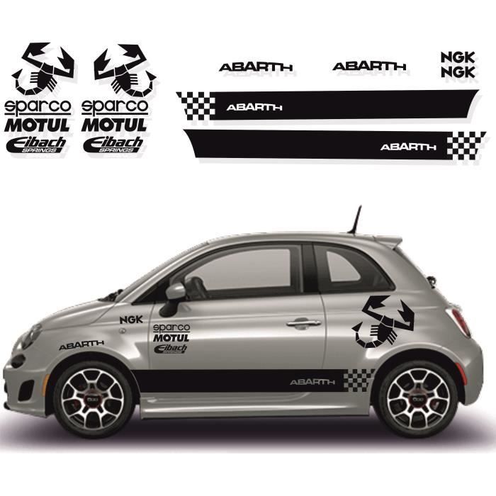 Autocollant Sticker - Noir - Fiat 500 Style Abarth - Kit sticker N°4 adhésif décoration 1