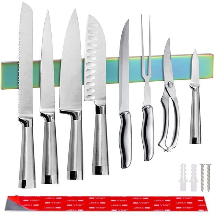 Porte Couteaux Aimanté Cuisine Avec Aimant Extra Puissant - 2 Pièces De 33 Cm- Barre Aimantée Porte Couteaux Ustensiles De Cuisine - Maison