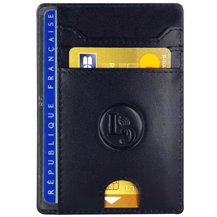 Porte Carte Bancaire et Pièce Identité - Protection Cartes Bleue sans  Contact Homme - Petit Etui Cuir Mince Anti RFID Noir - Cdiscount Bagagerie  - Maroquinerie