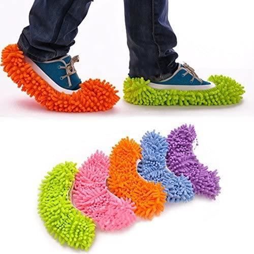 Uposao 2 Paires Chaussons Mop, Chausson Serpillere Microfibre Nettoyage Chaussure Pantoufle Poussière Mop Chaussures Chaussons De Nettoyage pour La Maison, Réutilisable, Lavable