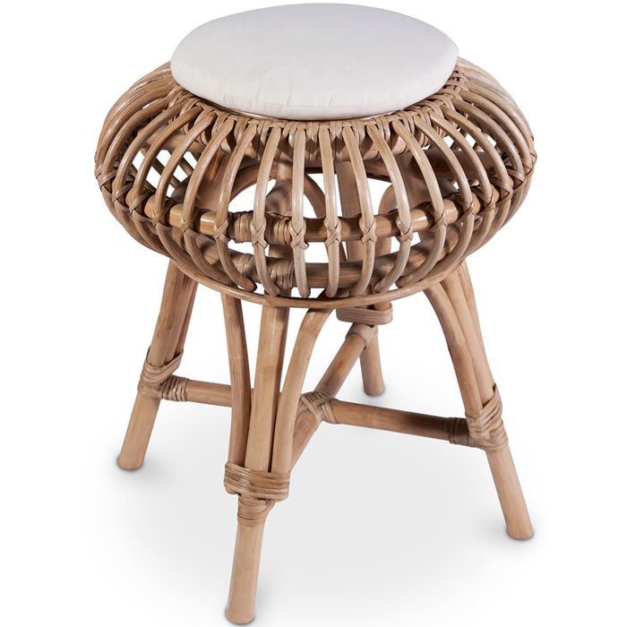 Tabouret en rotin design Boho Bali - Yuva Blanc