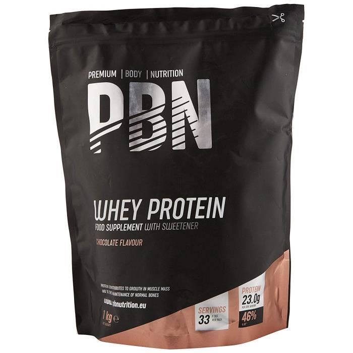 Premium Body Nutrition PBN - Protéines en poudre de lactosérum (whey) goût chocolat, 1 kg - PBN4001