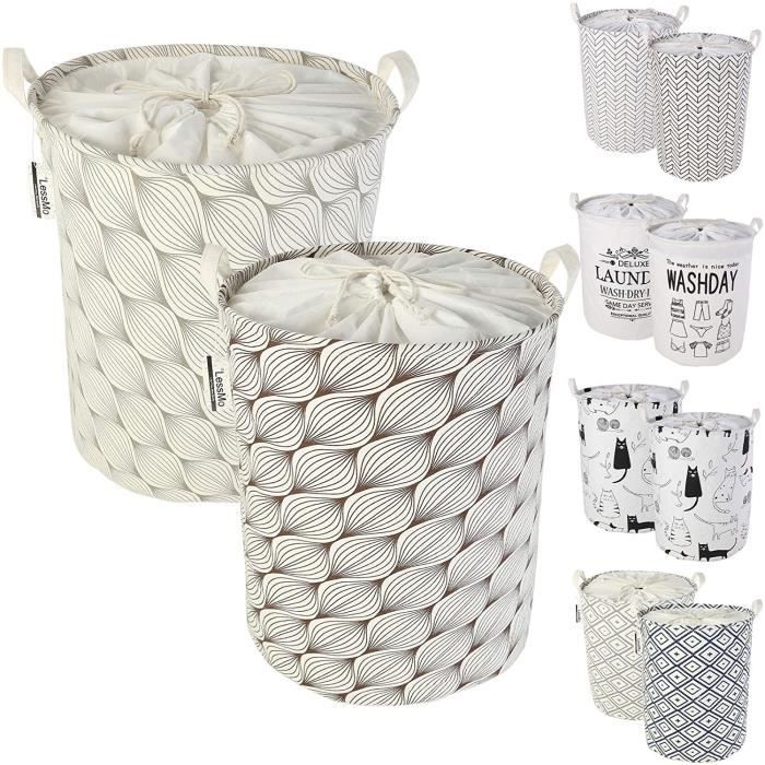 2 Paniers à Linge Pliables Imperméables | Taille M (45x35 Cm) – En Coton Avec Revêtement PEVA, Pour Rangement