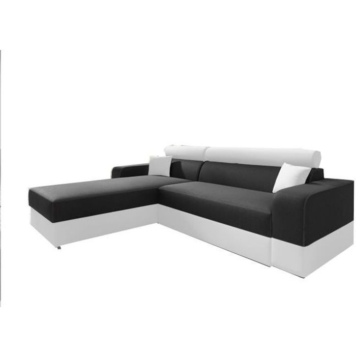 Canapé d'angle Convertibles Tissu et Simili Cuir Georg LUX (Noir + Blanc (Tissu et Simili Cuir), Canapé d'angle Gauche)