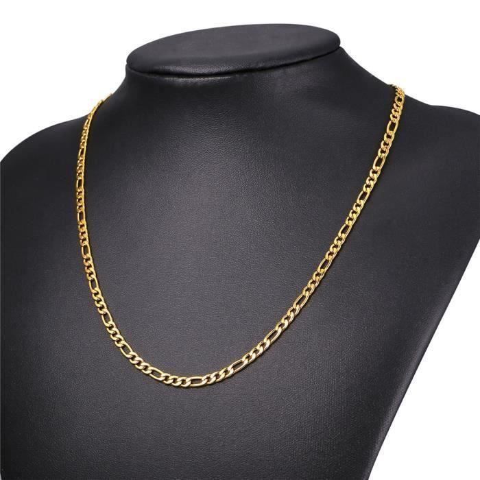 Chaine collier pour homme femme plaqué or maille figaro 55cm 6mm