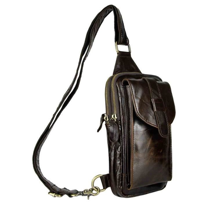 SAC A MAIN,Top qualité hommes véritable cuir de vachette véritable vintage  attente poitrine Pack sac fronde sac - Type dark brown - Achat / Vente Top  qualité hommes véritable c - Cdiscount
