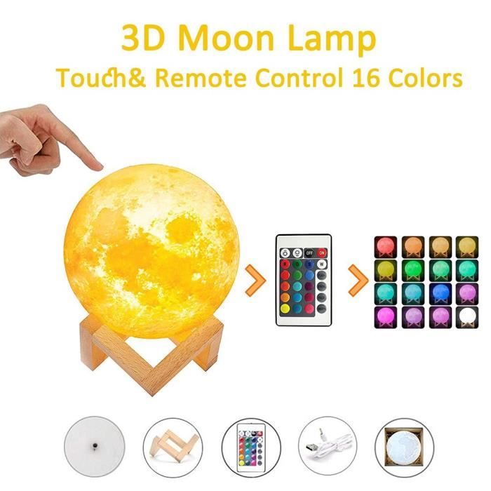 Lampe Lune LED Avec Support - Veilleuse Décorative, Piles AA, Blanc Chaud, 27 Cm - 6