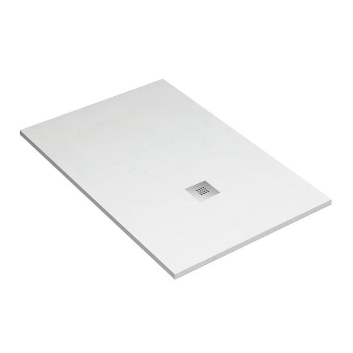 Receveur de douche blanc 80x70cm rectangulaire, Extra-plat, bac à douche avec le kit de plinthe