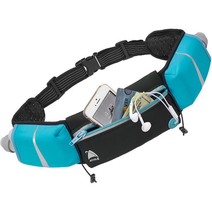 Ceinture De Course Réglable Avec Sac Banane Et 2 Bouteilles De 250 Ml – Tour De Taille 75-200 Cm, Antidérapante, Réfléchissante