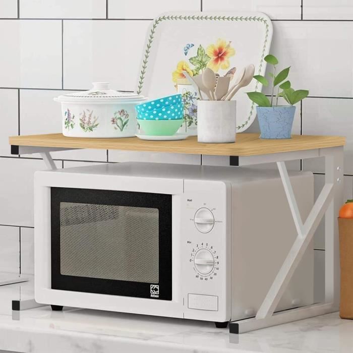Étagère de Rangement pour épices et Micro-Ondes en Métal Jaune Noyer - QIFAshma