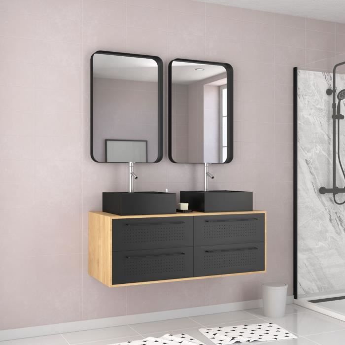 Pack meuble de salle de bain caisson 4 tiroirs + 2 vasques rectangles - UBY 120cm
