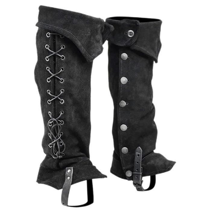 Bottes Médiévales En Cuir PU Style Chevalier - Taille Unique Réglable, Semelle Plate, Pour Cosplay Et Fête