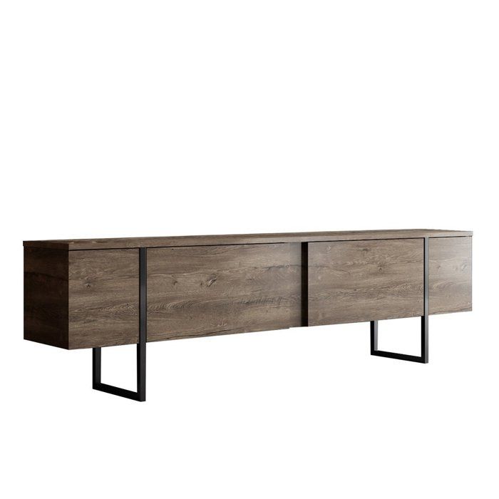 CALICOSY - Meuble TV 2 portes rabattables L180 cm - LUXE - Noyer/ Noir CALICOSY - Meuble TV 2 portes rabattables L180 cm - LUXE - Noyer/ Noir