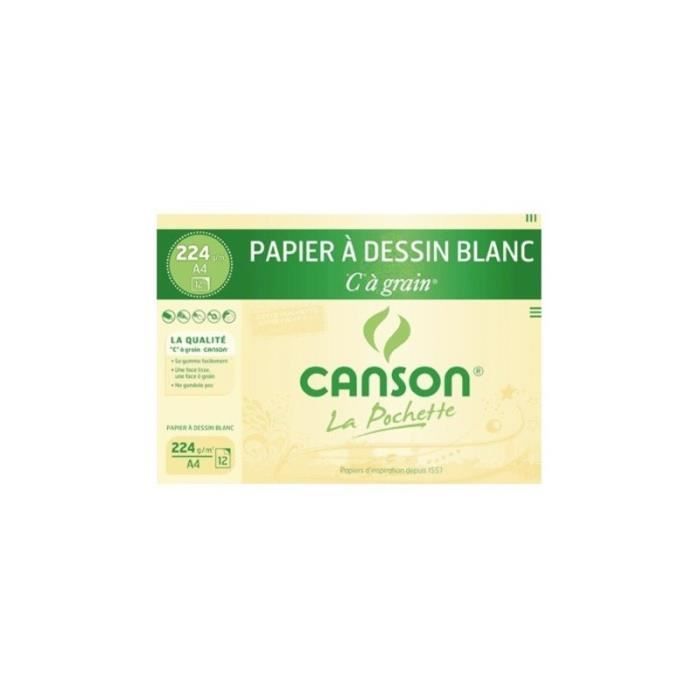 Canson Pochette Dessin 'C' à Grain 180 G – 12 Feuilles 24×32 Cm (Lot De 5) – Papier Idéal Crayon, Encre & Gouache, Fabriqué En France