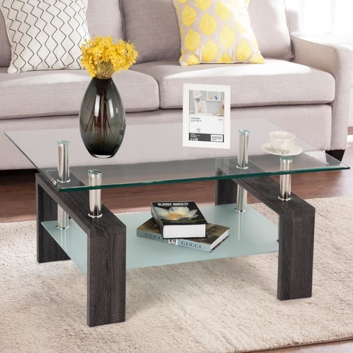 Table Basse De Salon Rectangulaire Design Moderne Plateau Verre