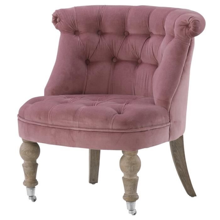 Fauteuil crapaud capiton velours rose poudre - Cdiscount Maison