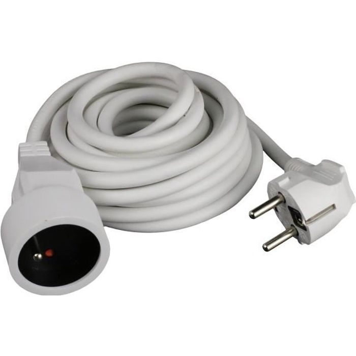 Rallonge Électrique Textile Blanc 10m - 1 Prise 16A 3500W HO5VVF