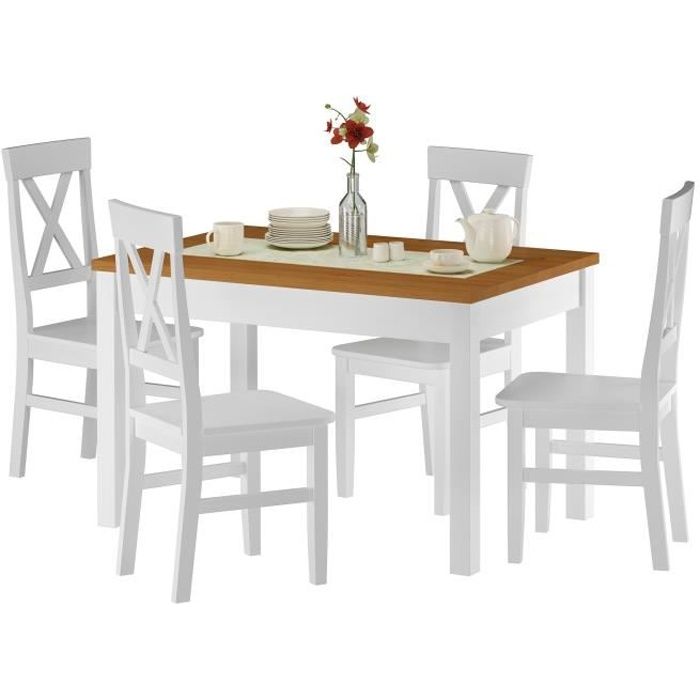 ensemble table à manger et 4 chaises - erst-holz - rectangulaire - style rustical - bois massif