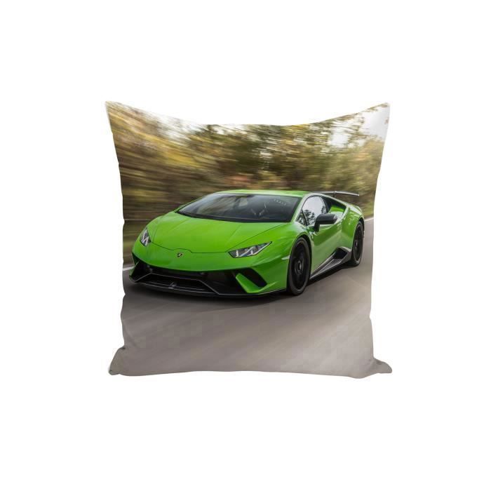 housse de coussin belle voiture de sport lamborghini huracan verte pomme asphalte vitesse flou 40x40cm achat vente housse de coussin cdiscount