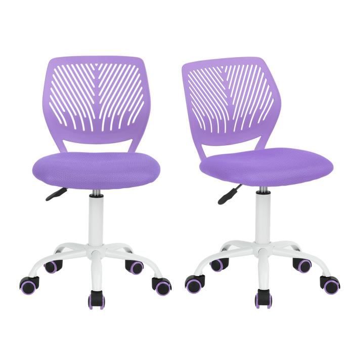 furniturer lot de 2 chaise de bureau adolescents hauteur réglable avec siège en tissu ergonomique, violet