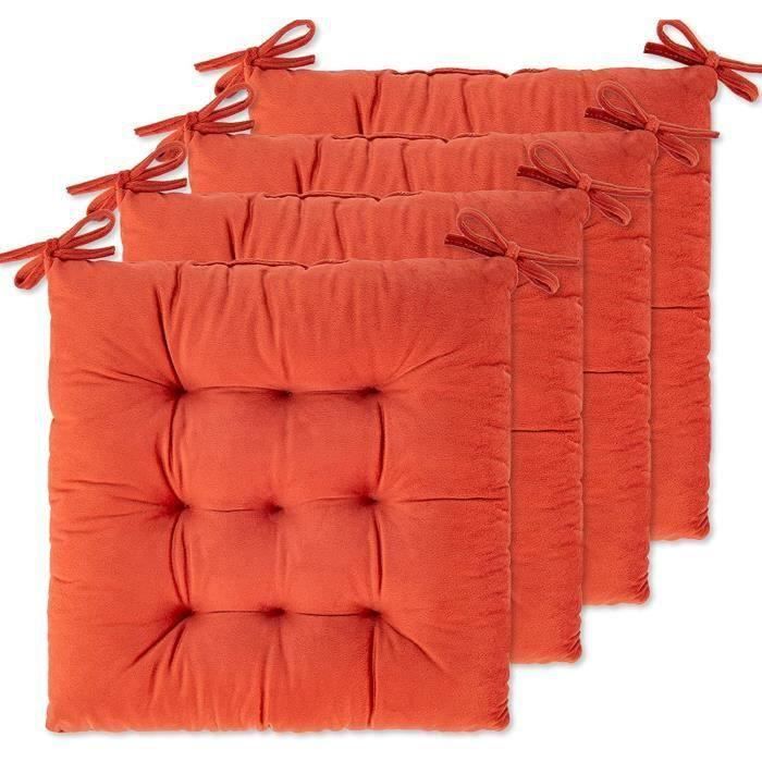 Lot De 4 Coussins De Chaise 40x40 Cm Jaune Orange - Pour Intérieur Et Extérieur, Housse Polyester Lavable - 11