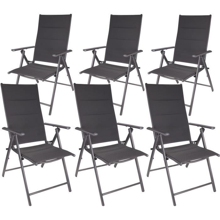 BRUBAKER Riva Lot de 6 Chaises de Jardin Pliante - Chaise à Dossier Haut réglable en 7 Positions - Gris