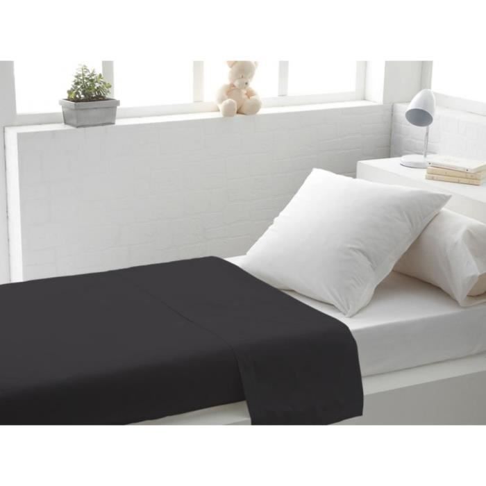 Drap Plat 2 Places 240 x 300 cm Uni - 100 % Pur Coton très doux 57 fils/cm2 - ANTHRACITE