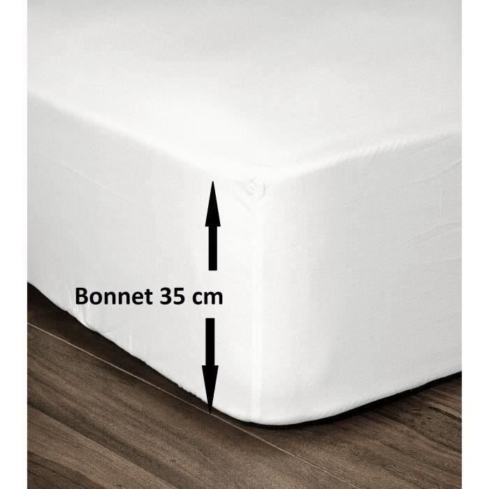 LOVELY HOME Drap Housse 100% Coton 140x190cm - Bonnet 35cm - Blanc -  Cdiscount Maison