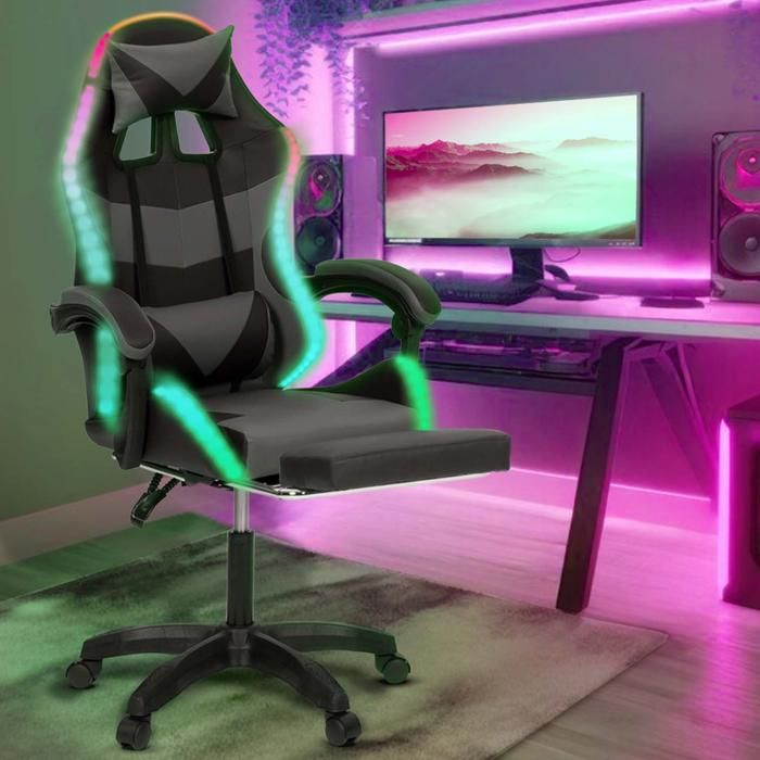 IDMARKET Fauteuil de gaming LED LUC avec repose pied coussin de tête et support lombaire et - vue 2