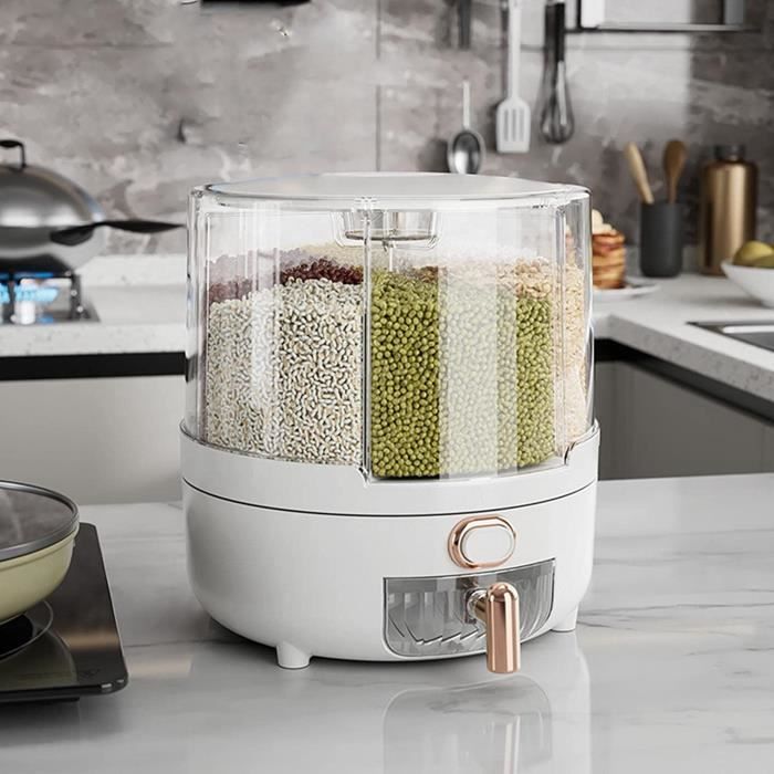 Distributeur De Riz/Céréales En Verre 7,5L - Avec Tasse à Mesurer, Couvercle Hermétique, Base Bambou